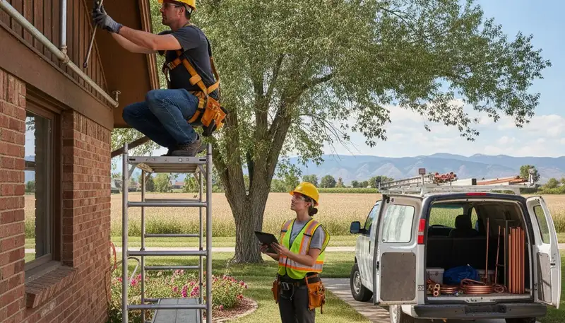 Fort Collins, CO plumber inspecting a residential plumbing repair for leaks and pipe issues